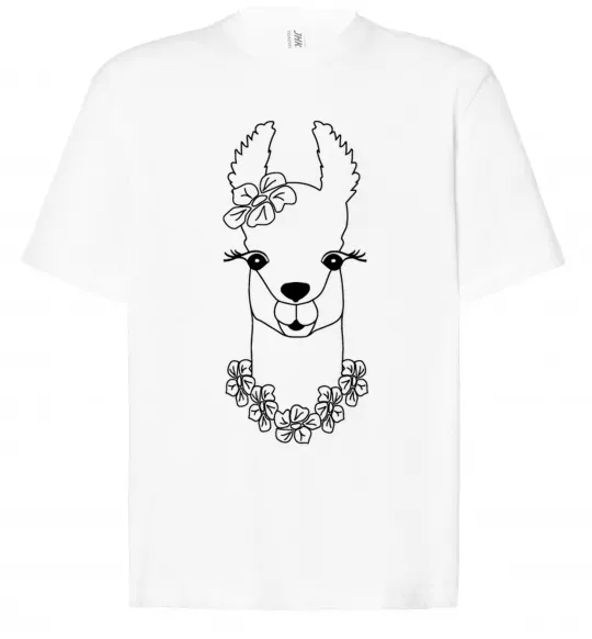 Футболка Оверсайз Лама дівчинка в квітах Белый фото