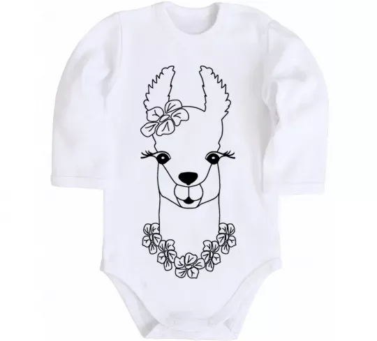 Детский боди Лама дівчинка в квітах Белый фото