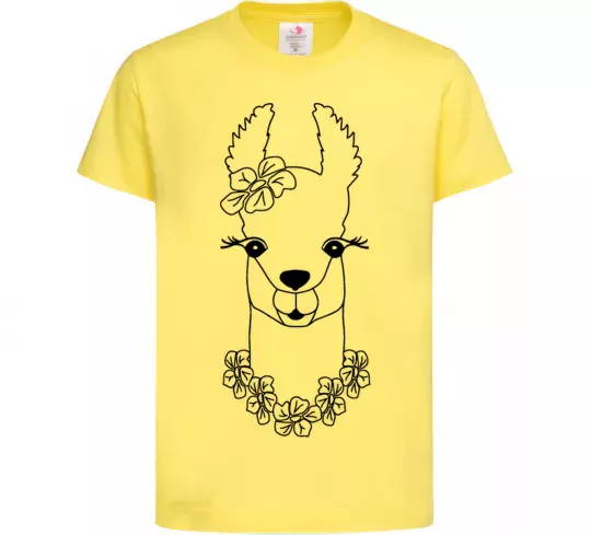 Детская футболка Лама дівчинка в квітах Лимонный фото