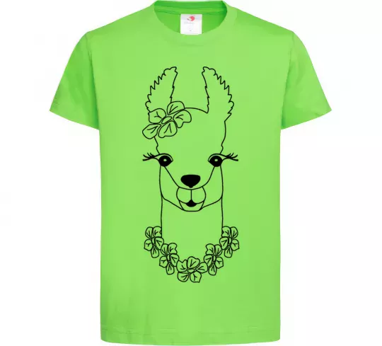 Детская футболка Лама дівчинка в квітах Лаймовый фото