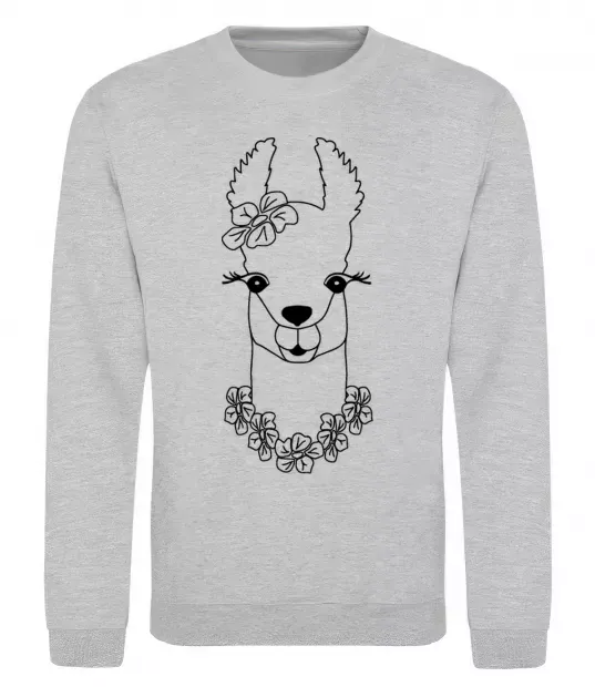 Свитшот Лама дівчинка в квітах Серый меланж фото