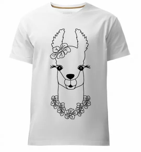 Чоловіча преміум футболка Лама дівчинка в квітах Білий фото
