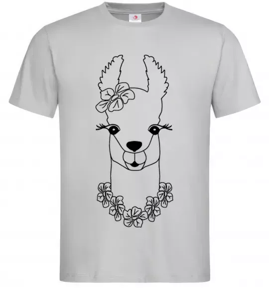 Мужская футболка Лама дівчинка в квітах Серый фото