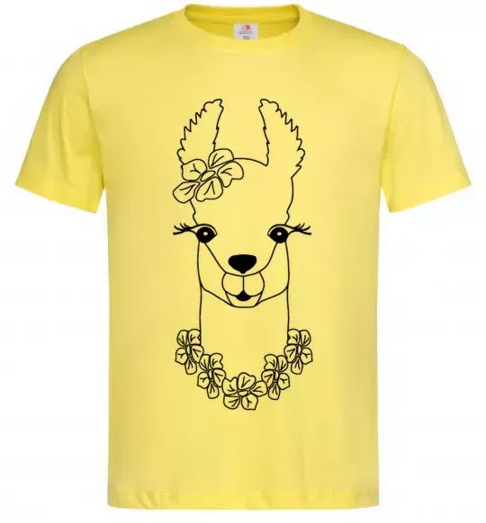 Мужская футболка Лама дівчинка в квітах Лимонный фото