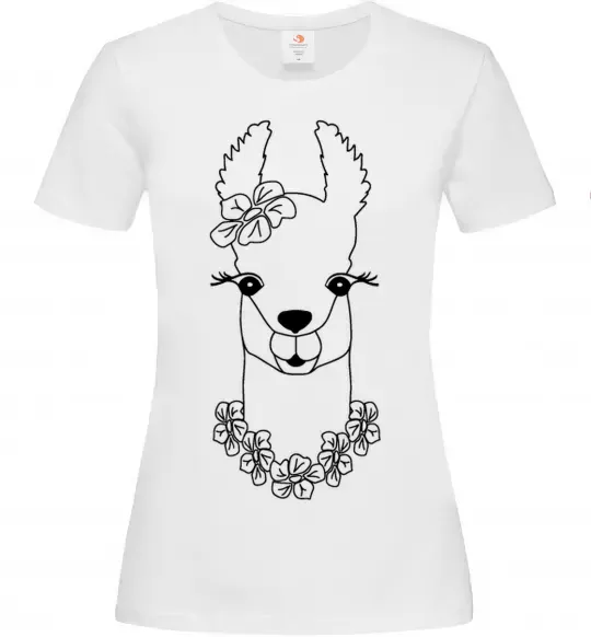 Женская футболка Лама дівчинка в квітах Белый фото