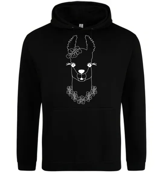 Мужская толстовка (худи) Лама дівчинка в квітах Черный фото