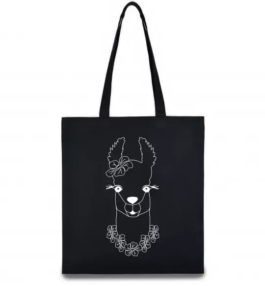 Еко-сумка Лама дівчинка в квітах Чорний фото