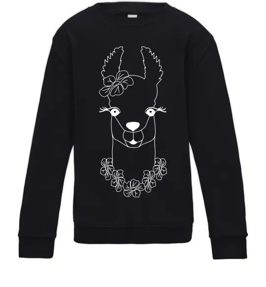 Детский Свитшот Лама дівчинка в квітах Черный фото