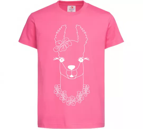 Детская футболка Лама дівчинка в квітах Ярко-розовый фото