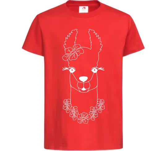 Детская футболка Лама дівчинка в квітах Красный фото