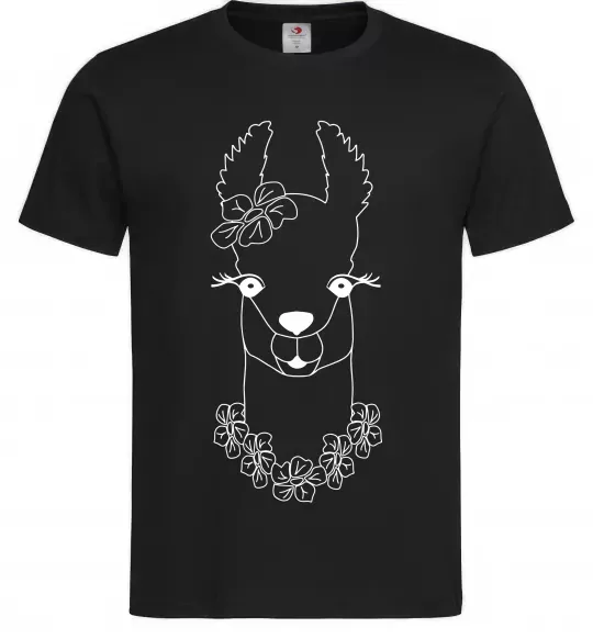 Мужская футболка Лама дівчинка в квітах Черный фото