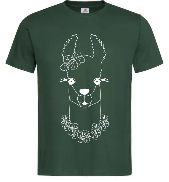 Мужская футболка Лама дівчинка в квітах Темно-зеленый фото