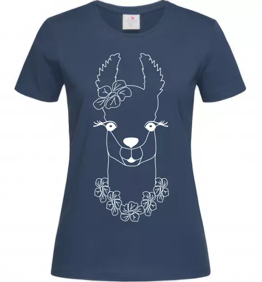 Женская футболка Лама дівчинка в квітах Темно-синий фото