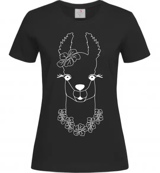 Женская футболка Лама дівчинка в квітах Черный фото