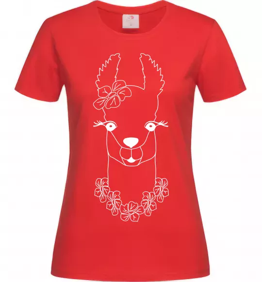 Женская футболка Лама дівчинка в квітах Красный фото