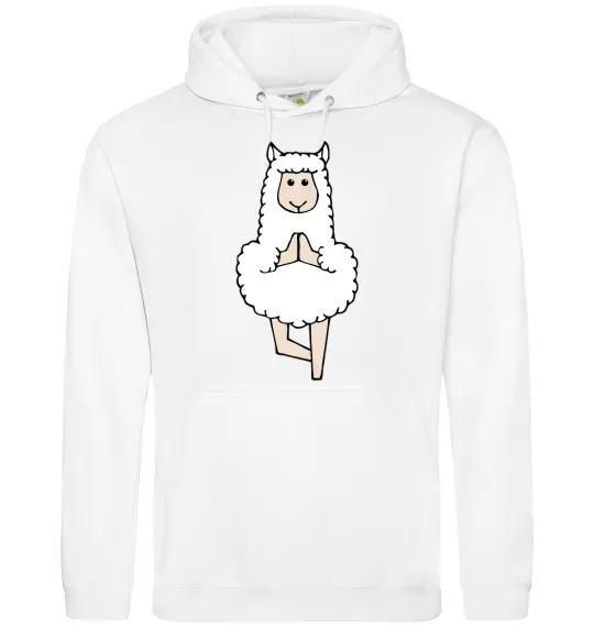 Мужская толстовка (худи) Лама йога Белый фото