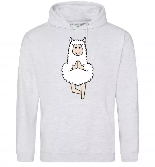 Мужская толстовка (худи) Лама йога Серый меланж фото