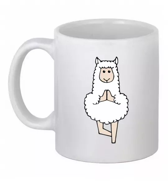 Чашка керамическая Лама йога Белый фото