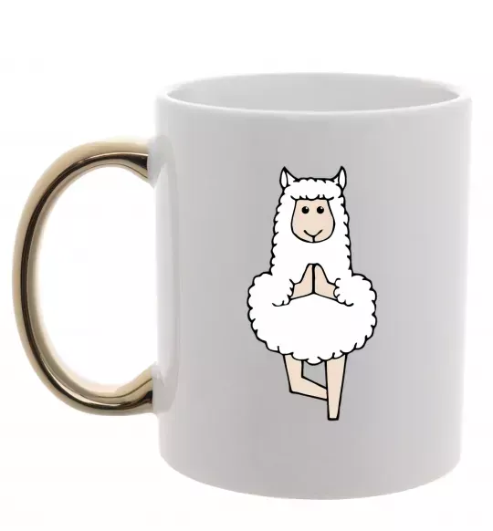 Чашка з кольоровою ручкою Лама йога Золото фото