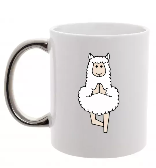 Чашка з кольоровою ручкою Лама йога Срібло фото