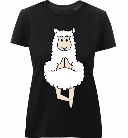 Жіноча преміум футболка Лама йога Чорний фото