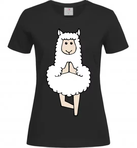 Женская футболка Лама йога Черный фото