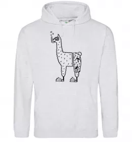 Мужская толстовка (худи) Лама дайвер Серый меланж фото