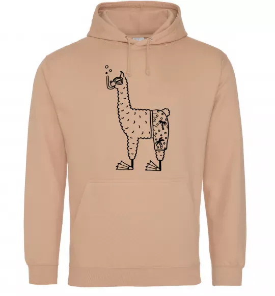 Мужская толстовка (худи) Лама дайвер Песочный фото