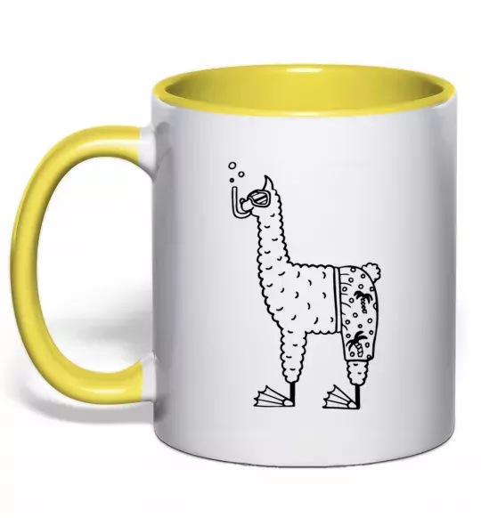 Чашка з кольоровою ручкою Лама дайвер Сонячно жовтий фото