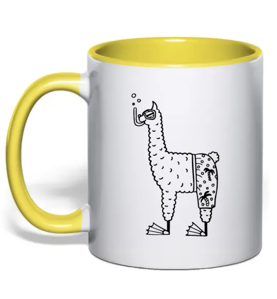 Чашка с цветной ручкой Лама дайвер Лимонный фото