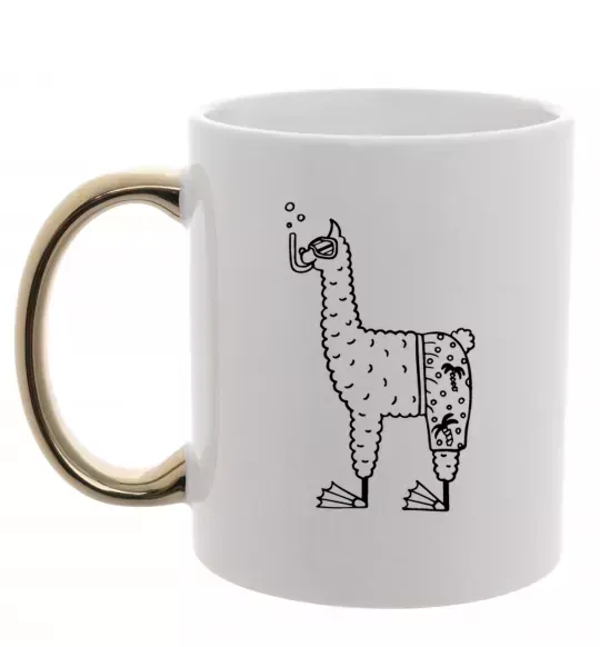 Чашка з кольоровою ручкою Лама дайвер Золото фото