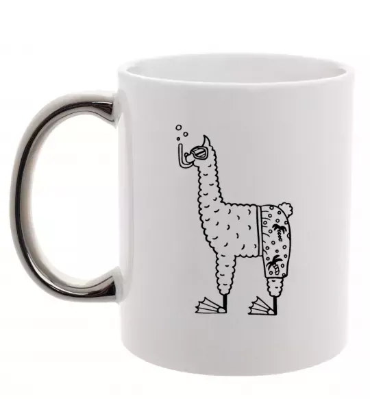 Чашка з кольоровою ручкою Лама дайвер Срібло фото