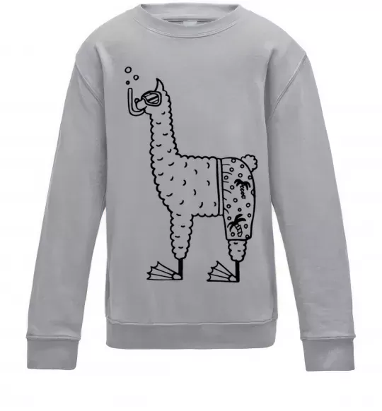 Детский Свитшот Лама дайвер Серый меланж фото