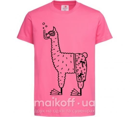 Детская футболка Лама дайвер Ярко-розовый фото