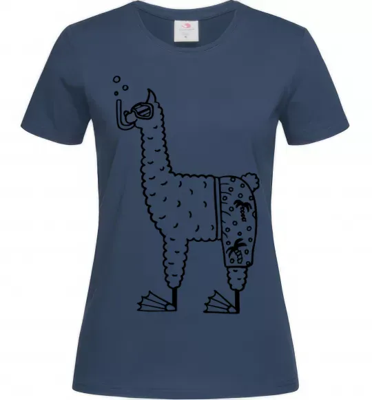 Жіноча футболка Лама дайвер Темно-синій фото