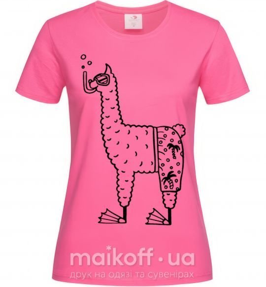 Жіноча футболка Лама дайвер Яскраво-рожевий фото