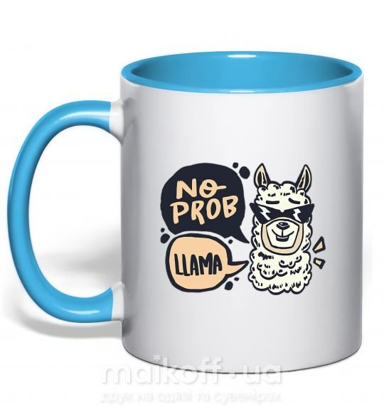 Чашка з кольоровою ручкою No prob llama in glasses Блакитний фото