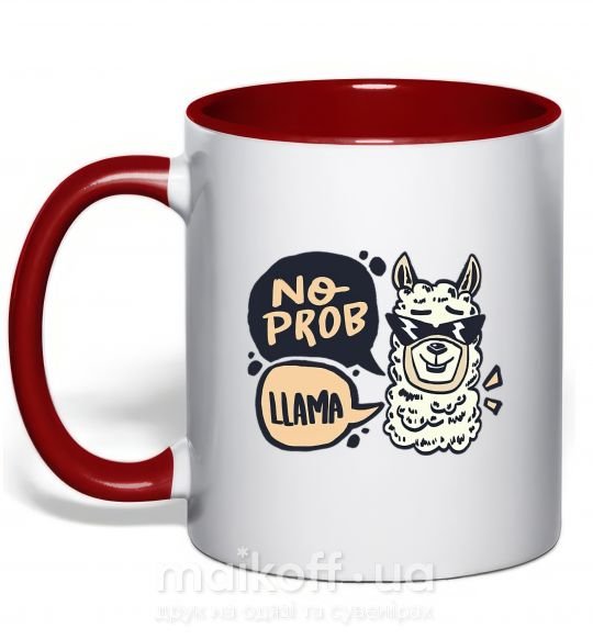 Чашка з кольоровою ручкою No prob llama in glasses Червоний фото