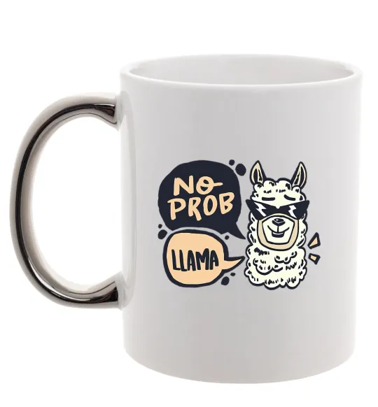 Чашка з кольоровою ручкою No prob llama in glasses Срібло фото