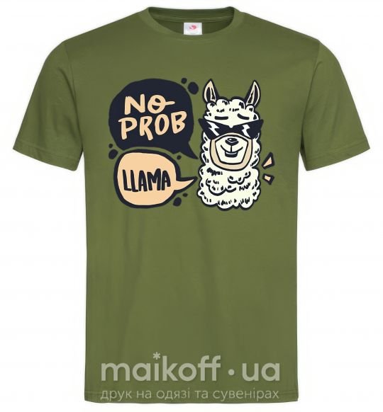 Чоловіча футболка No prob llama in glasses Оливковий фото