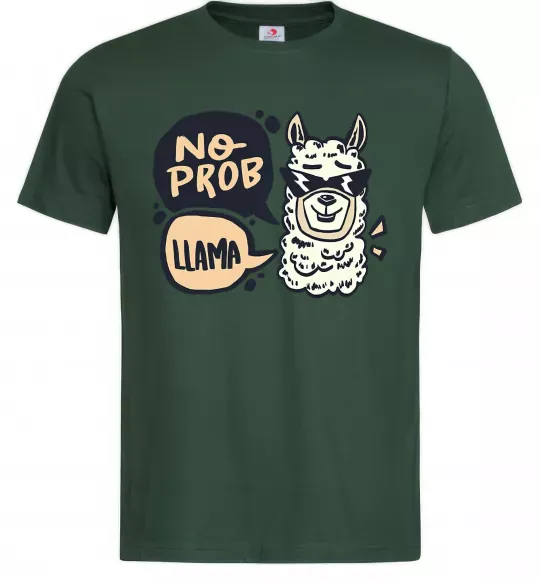 Мужская футболка No prob llama in glasses Темно-зеленый фото