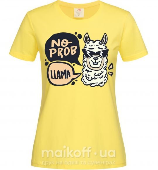 Жіноча футболка No prob llama in glasses Лимонний фото