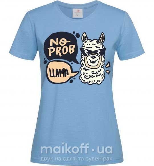 Жіноча футболка No prob llama in glasses Блакитний фото