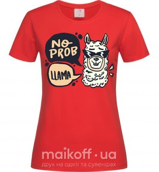 Женская футболка No prob llama in glasses Красный фото