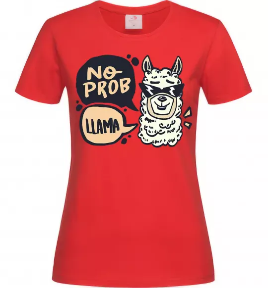 Женская футболка No prob llama in glasses Красный фото