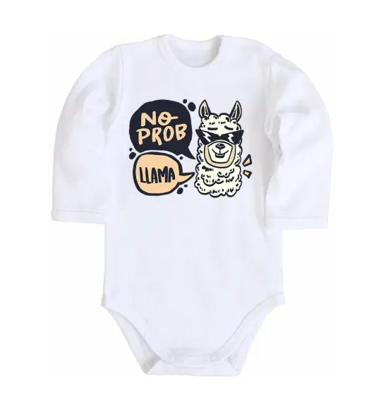 Дитячий бодік No prob llama in glasses Білий фото