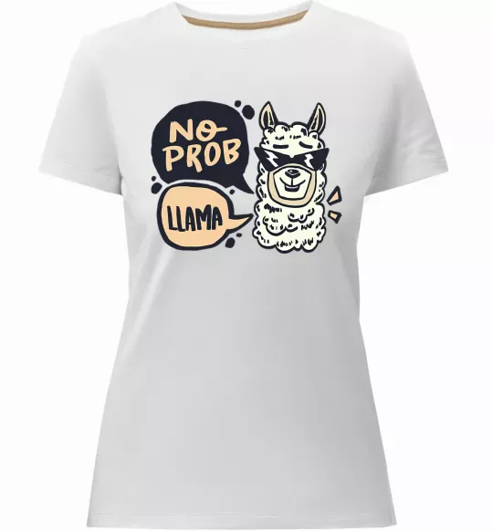 Женская премиум футболка No prob llama in glasses Белый фото