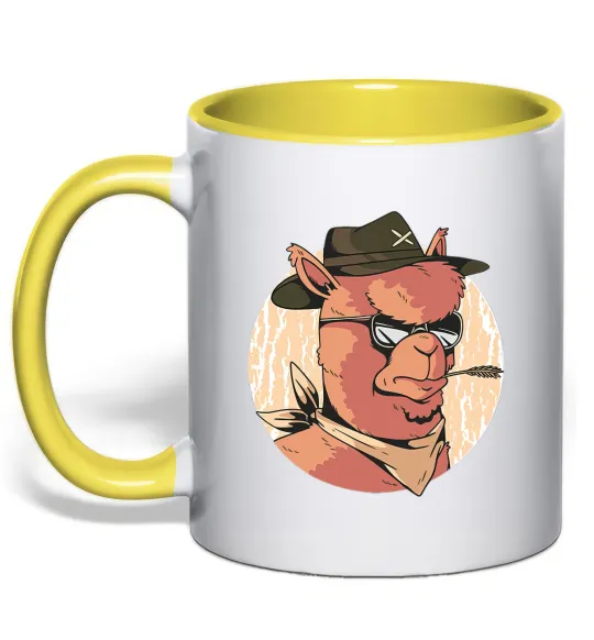 Чашка з кольоровою ручкою Лама шериф Лимонний фото