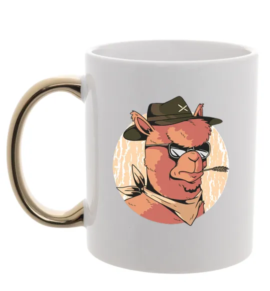 Чашка с цветной ручкой Лама шериф Золото фото