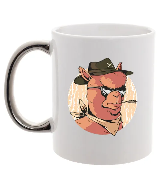 Чашка с цветной ручкой Лама шериф Серебро фото